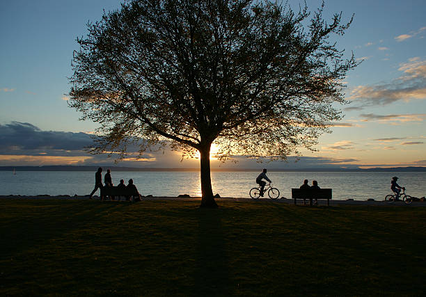 Evening sunset at Golden Gardens beach in Seattle.