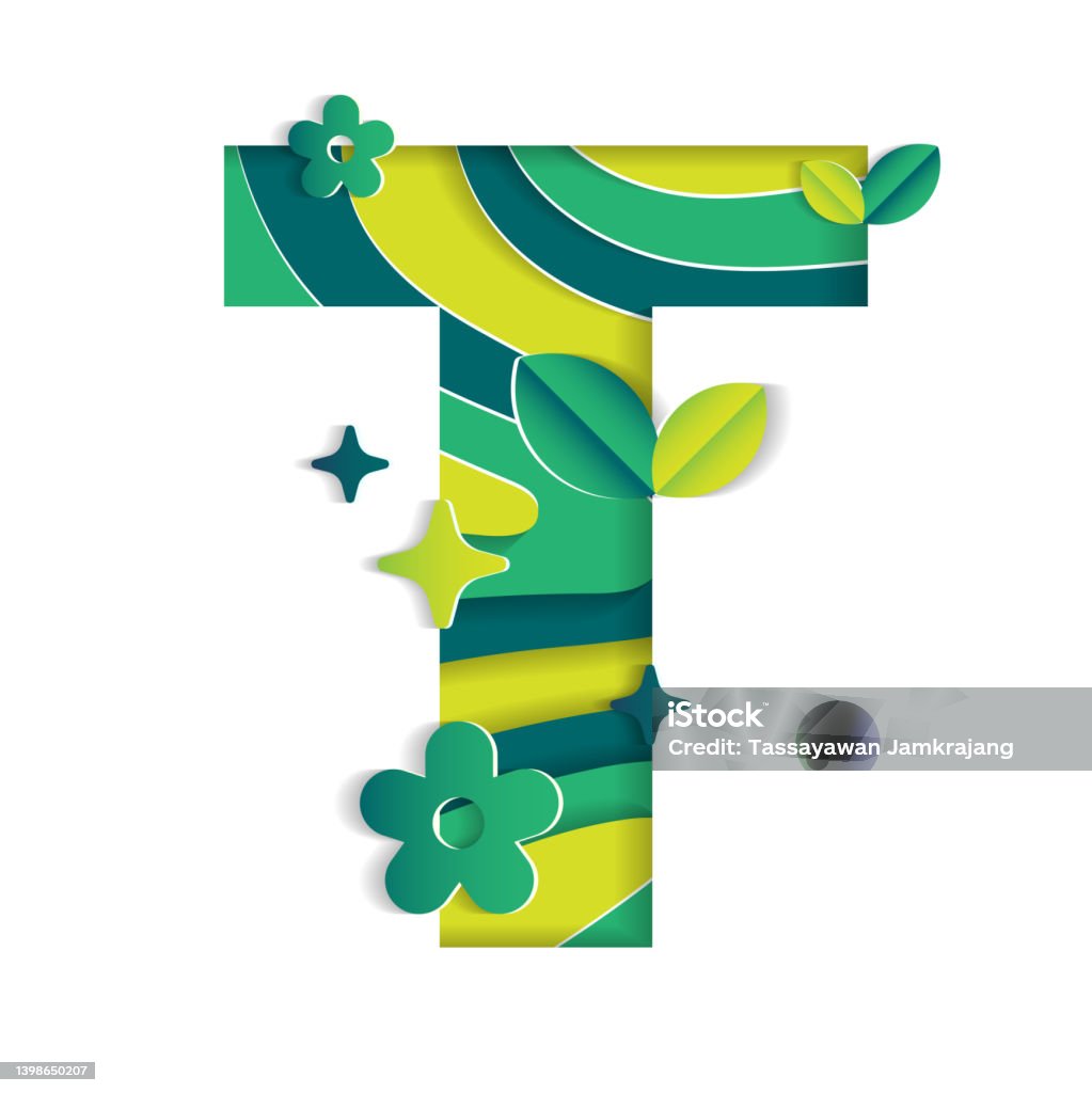 T Alphabet Character Environmental Eco Environment Day Leaf Font Letter  Cartoon Style Abstract Paper Sparkle Shine Green Mountain Geography Contour  Map 3d Paper Layer Cutout Card Vector Illustration Stock Illustration -  Download