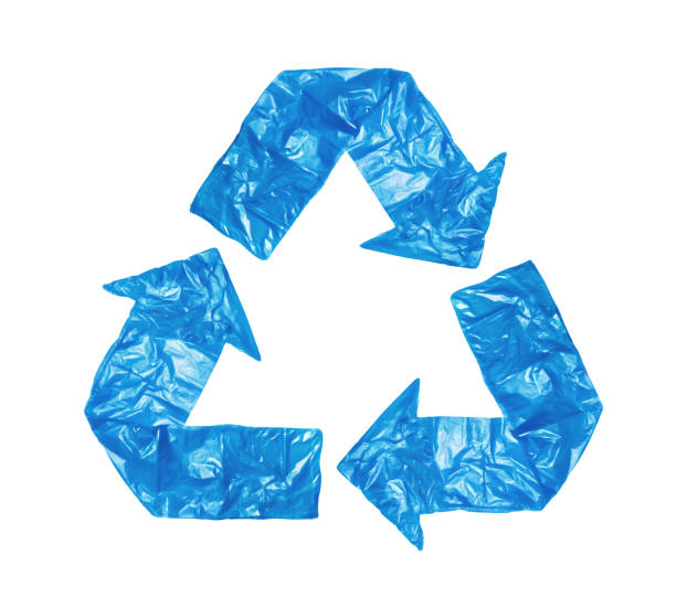 The sign of recycling created by a blue garbage bag