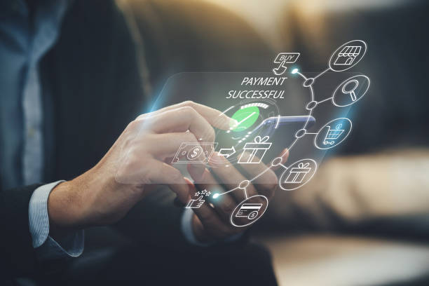 istock Businessman with mobile smartphone in hand paying online shopping on virtual interface global network. Online banking transaction and digital marketing technology concept. 3D illustration. 1398651453