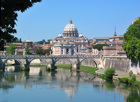 Saint Peter's Basilica view from across the Tiber River