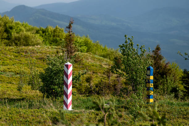 istock Border posts between Poland and Ukraine in the Bieszczady (Carpathians) Mountains. The Bukowska pass. 1398654204
