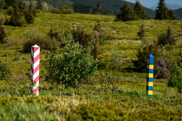 istock Border posts between Poland and Ukraine in the Bieszczady (Carpathians) Mountains. The Bukowska pass. 1398654328