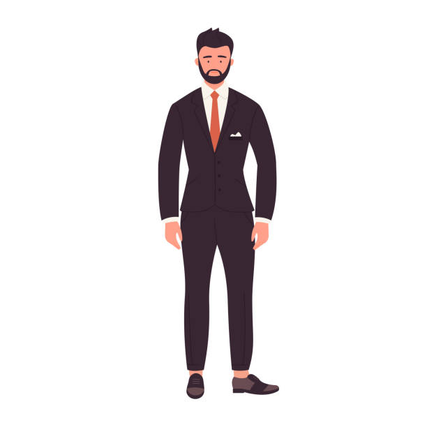 ilustraciones, imágenes clip art, dibujos animados e iconos de stock de hombre de negocios de pie en traje - shoe business expertise human resources