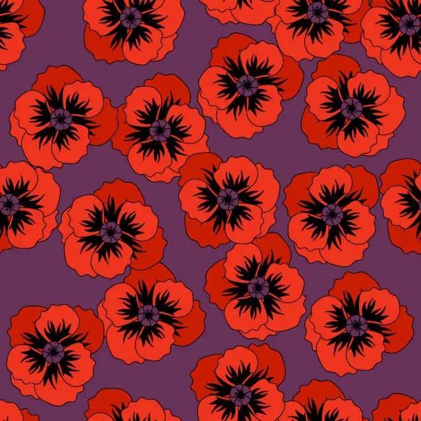 Vector illustration of Vector floral seamless pattern. Abstract print with poppies.