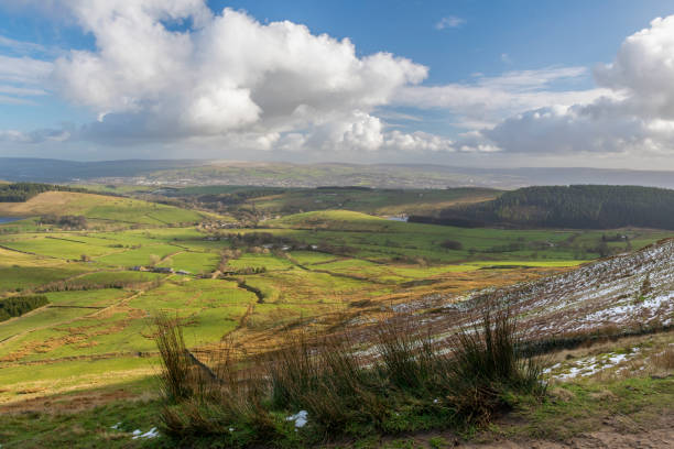 lancashire countryside from pendle hill. - pendle imagens e fotografias de stock