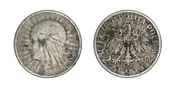 Poland 2 zlotys, 1932-1934 Queen Jadwiga on a white background