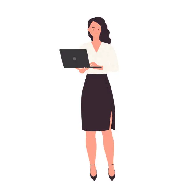 Vector illustration of Businesswoman holding laptop