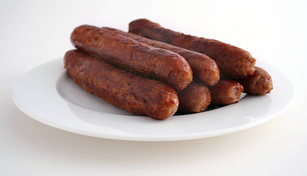 Plate of sausages stock photo