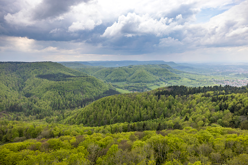 swabian alb aerial view, south germany.