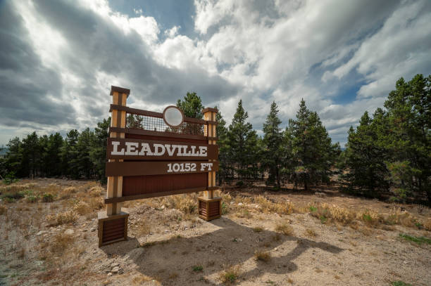 Welcome sign for Leadville, Colorado stock photo