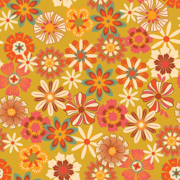 istock Colorful Groovy flowers seamless pattern vector illustration, hippie aesthetic floral ,Design for fashion , fabric, textile, wallpaper, cover, web , wrapping 1398668557