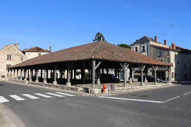 Charroux halls, market hall, village of Charroux, department of Vienne, France