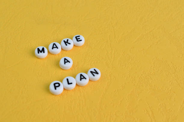istock Alphabet letters with text MAKE A PLAN isolated on a yellow background 1398669738