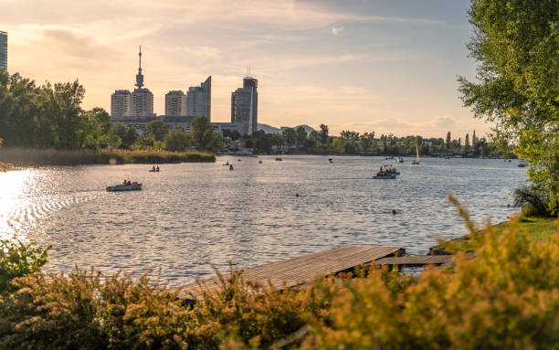 Vienna Old Danube at sunset Vienna Old Danube at sunset danube river stock pictures, royalty-free photos & images