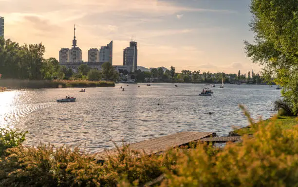 Vienna Old Danube at sunset