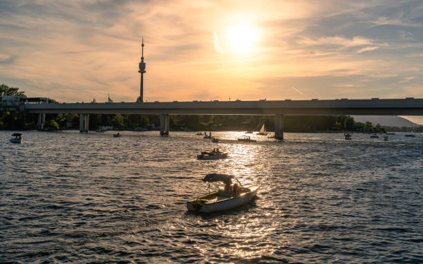 istock Vienna New Danube at sunset 1398671367