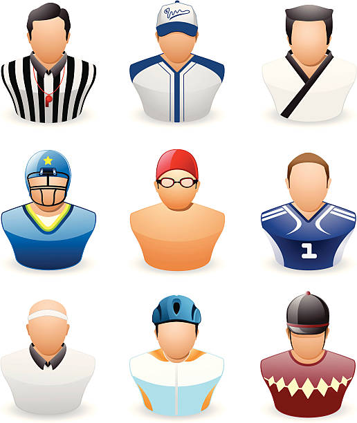 ilustraciones, imágenes clip art, dibujos animados e iconos de stock de icono de avatar personas: ocupación deporte # 4 - baseball cap hat multiple image color image