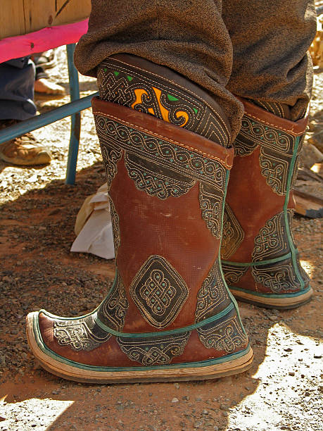 mongolian boots stock photo