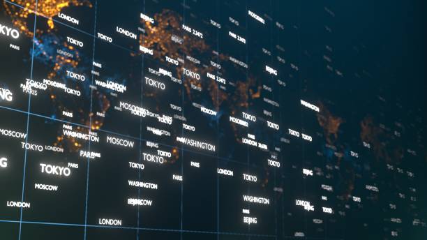 世界経済とビジネス。国際貿易の概念。世界の金融資本。 - japan digital map ストックフォトと画像