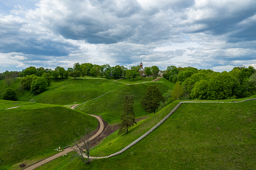 Aerial spring view of beautiful Kernave nature, Lithuania