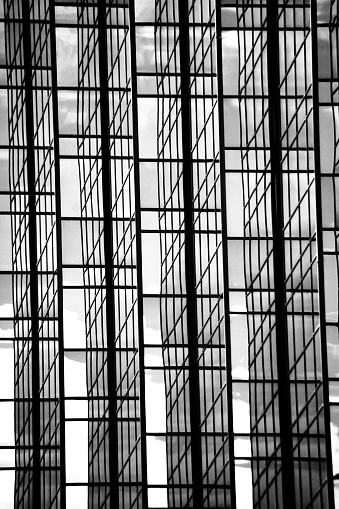 Close-up of abstract reflections of high-rise windows