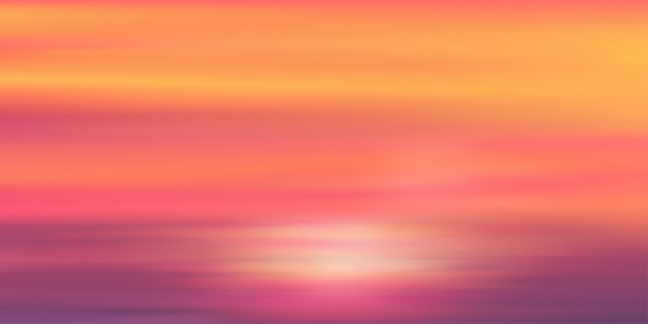 Sunrise in Morning with Orange,Yellow,Pink,Purple sky, Dramatic twilight landscape with Sunset in evening, Vector mesh horizon Sky banner of Sunset or sunlight for four seasons background