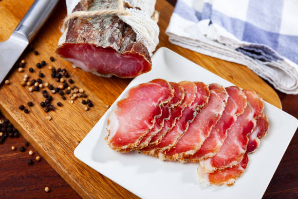 istock Thinly sliced cured pork sirloin meat 1398681000