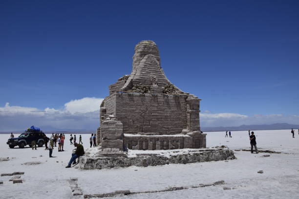 Uyuni, Bolivia - 10 february 2017: Dakar monument on Salar de Uyuni salt flat, Bolivia.