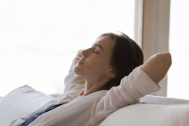 istock Calm tranquil pretty millennial girl taking break, pause 1398683783