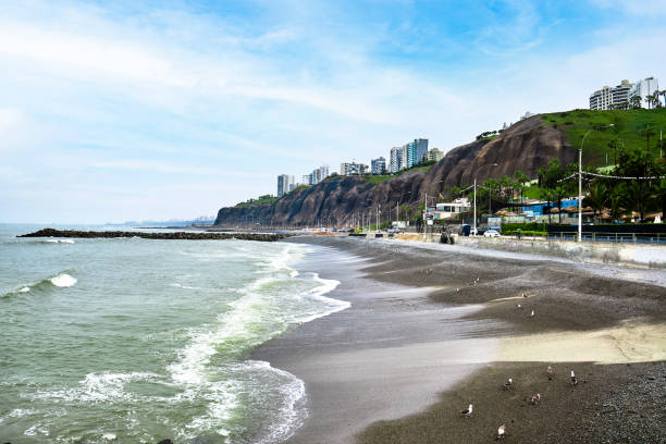 istock Empty pacific beach in Miraflores district, Lima, Peru. 1398686242