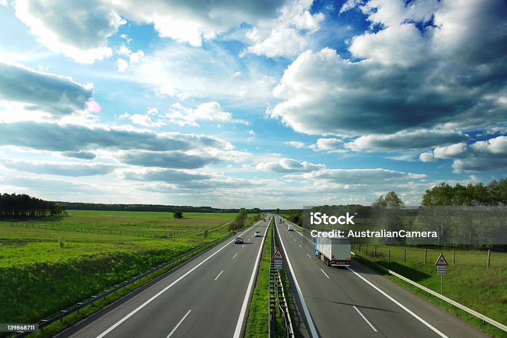 Landscape overview of German Autobahn German Autobahn Hamburg-Berlin Light Goods Vehicle Stock Photo