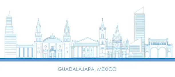 Vector illustration of Outline Skyline panorama of city of Guadalajara, Mexico