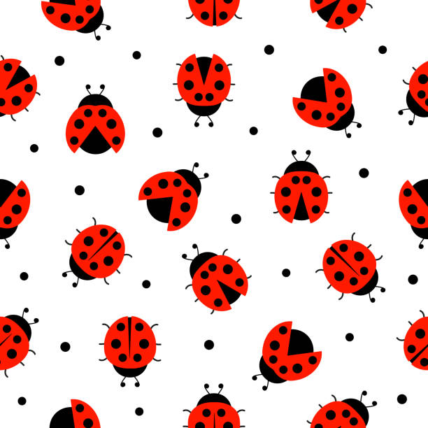 Ladybugs seamless pattern. Ladybugs seamless pattern. Ladybirds insects flying. Vector isolated on white background ladybug stock illustrations