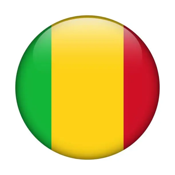 Vector illustration of Mali National flag. Vector icon. Glass button for web, app, ui. Glossy banner.