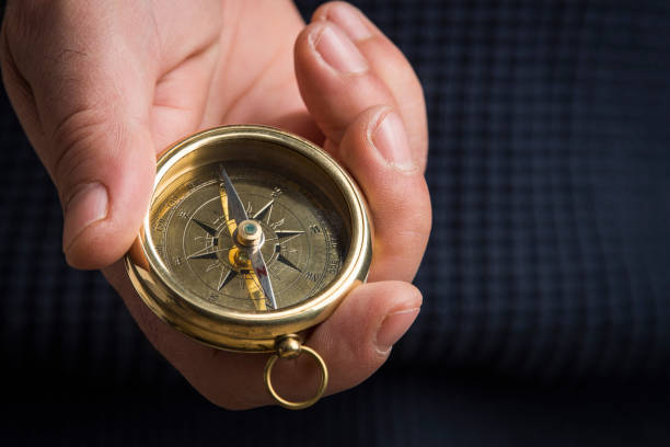 istock Hand holding a vintage compass with copy space 1398693419