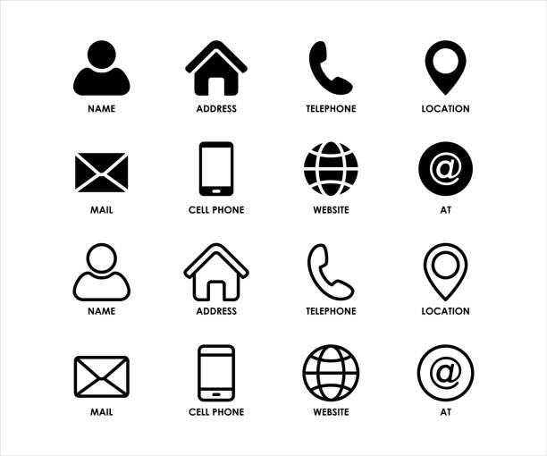 Contact Line Icons. Contact symbols for Mobile and Web . Contains such icons as Smartphone, Messaging, Email, Calendar, Location Contact symbols for Mobile and Web, vector illustration Eps 10 business cards calendar stock illustrations