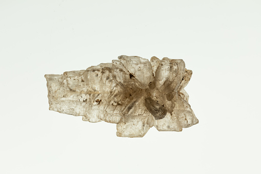 Gypsum crystal geological rock sample, found in the UK. A sedimentary evaporate rock