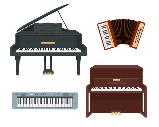 illustrations, cliparts, dessins animés et icônes de instruments de musique à clavier classique ensemble d’icônes. - piano