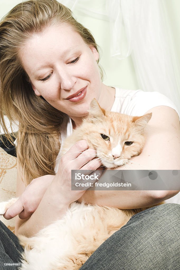 Menina e gato - Royalty-free Acariciar Foto de stock