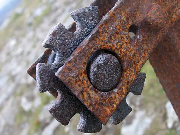 Strange, ancient, rusty fencepost from an interesting angle