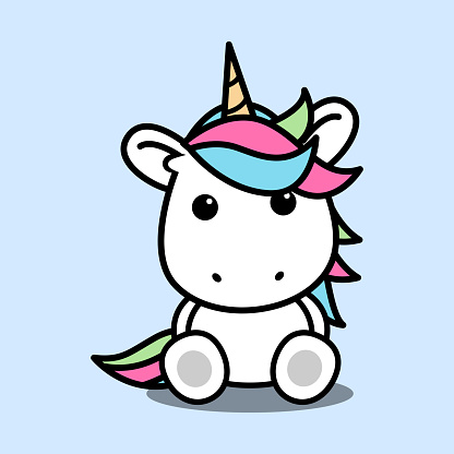 Cute unicorn sitting cartoon, vector illustration