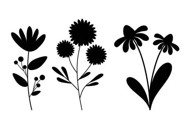 Vector illustration of Silhouette Flower collection