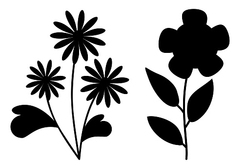 Set of Silhouette flowers and leaves collection.
