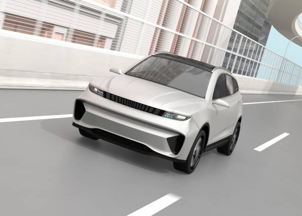 istock Silver electric SUV driving on the highway 1398711890