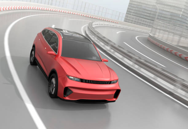 istock Red electric SUV driving on the highway 1398711931