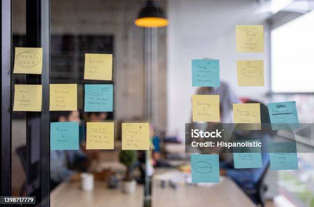 Business Strategy Written On A Board Using Post Its Stock Photo - Download Image Now