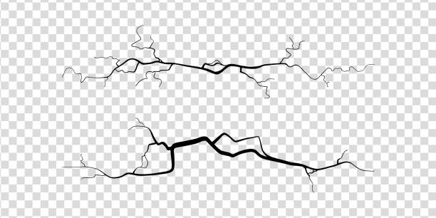 трещина на бетоне или земле из-за старения или засухи. мн�ожество трещин, изолированных на прозрачном фоне. векторная иллюстрация - desert dry land drought stock illustrations