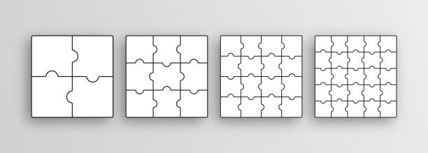 illustrations, cliparts, dessins animés et icônes de ensemble de grilles de puzzle. modèles de contour de puzzle. disposition de mosaïque simple avec des formes séparées. - puzzle jigsaw puzzle jigsaw piece part of