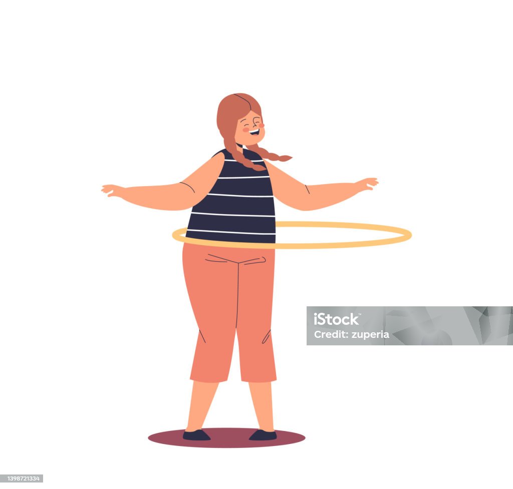Happy School Girl Rolling Hula Hoop On Waist Kid Enjoy Funny Recreation  Activity And Sport Gaming Stock Illustration - Download Image Now - iStock